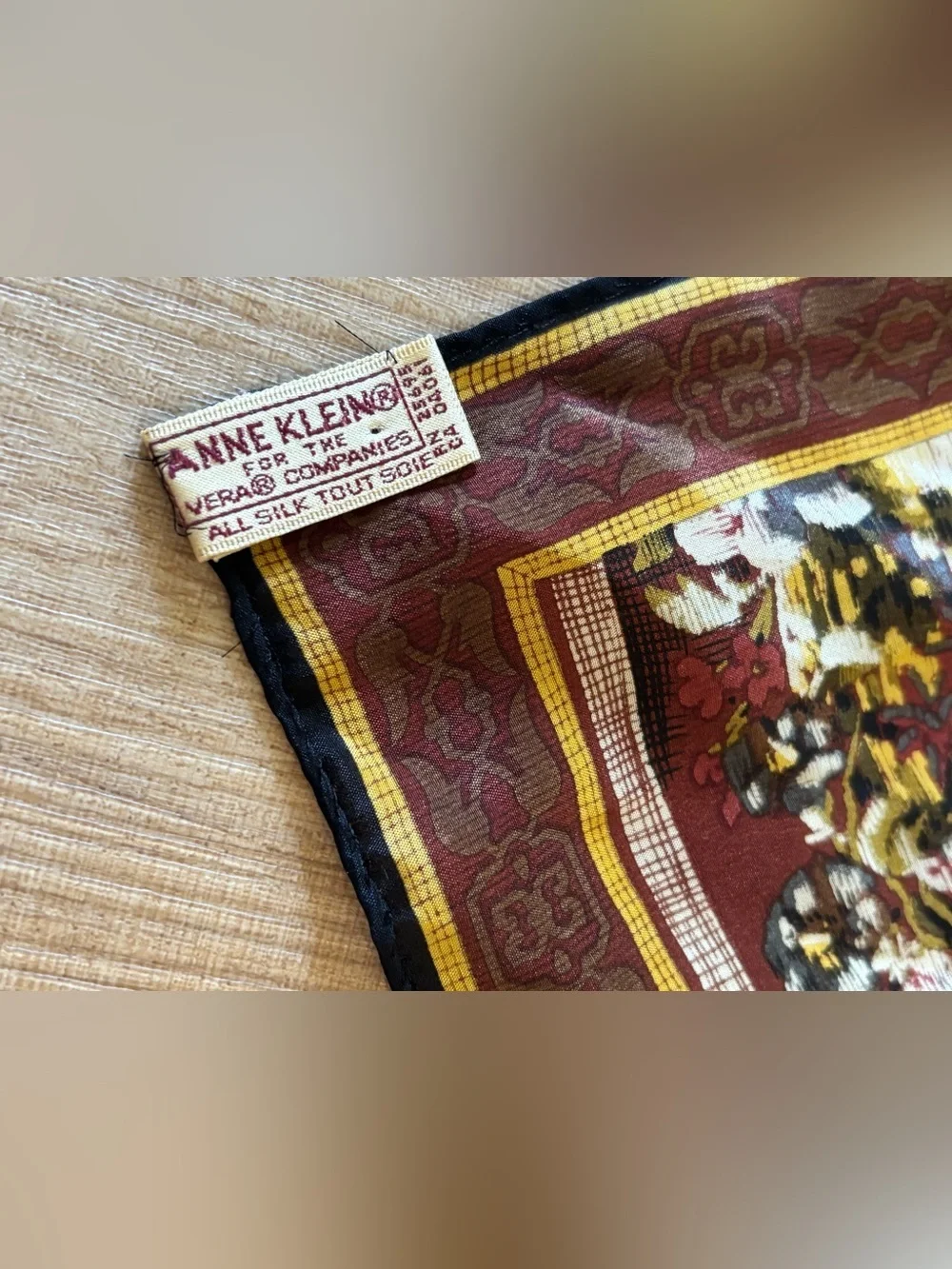 Vtg Anne Klein Silk Scarf Rectangle Floral Retro Earthy Old Money Quiet Luxury